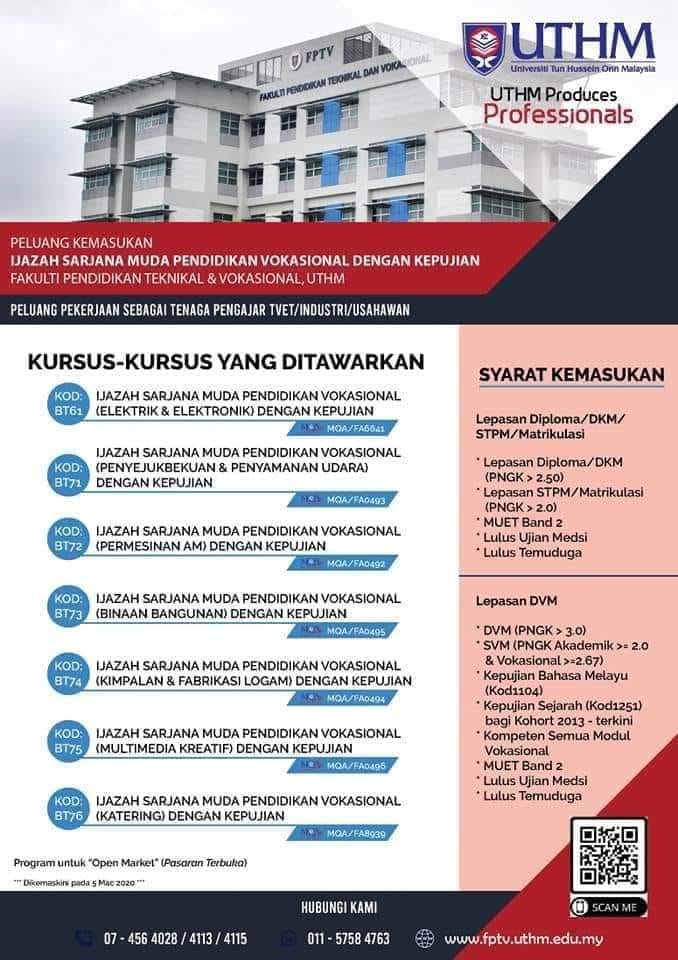 iklan permohonan ijazah sarjana muda pendidikan vokasional uthm 2021