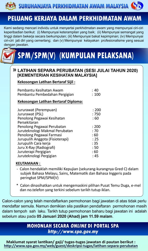 Permohonan Latihan Separa Perubatan 2021 Diploma Dan Sijil (SPA)